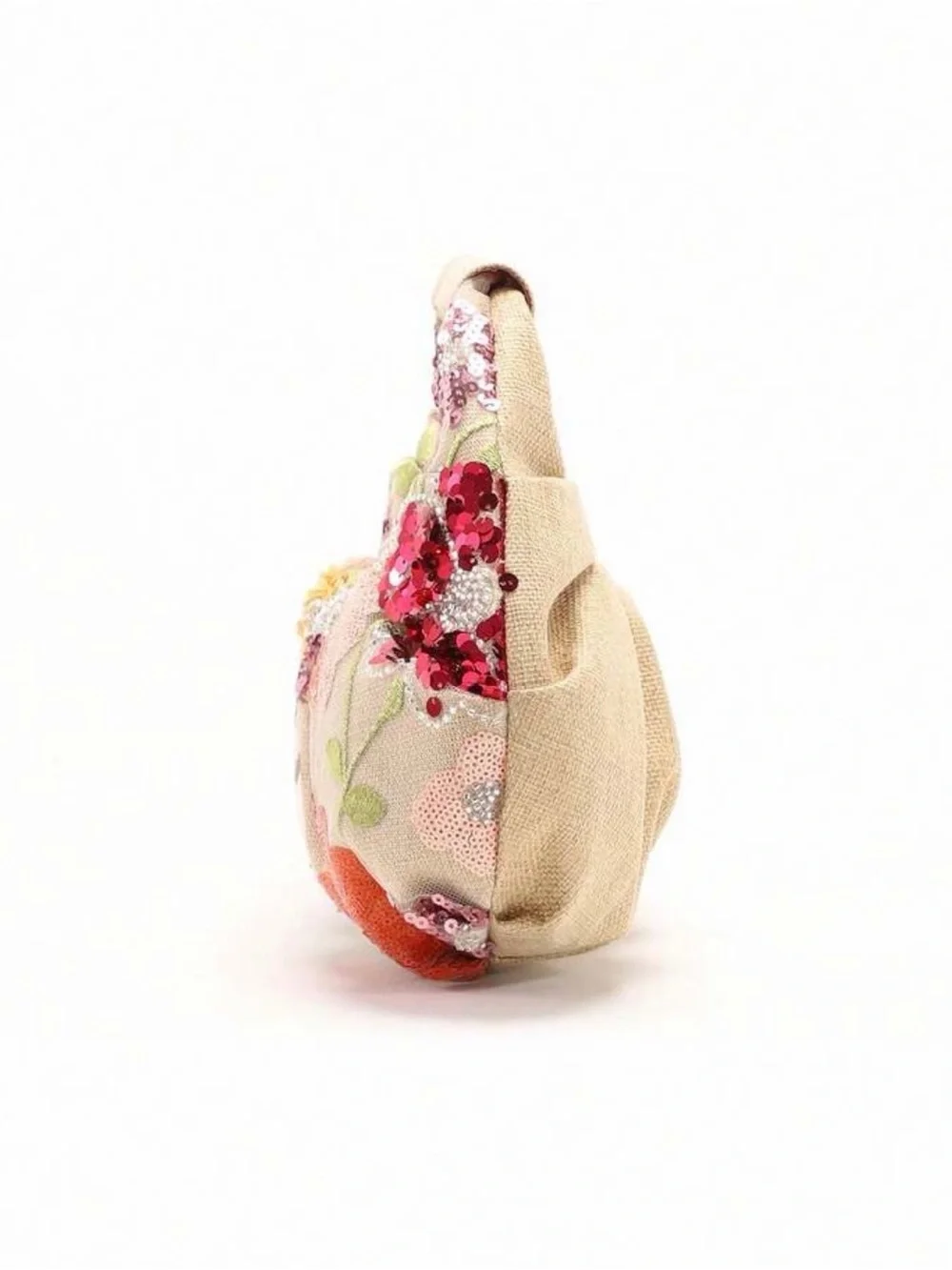 NEW Sequin Floral Embroidered Beige Shoulder Bag